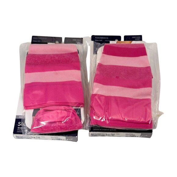 Sigvaris Compression ​Socks Knee High Pink Stripe Lot 2 Size MS 832CMSW15 New - Picture 3 of 6